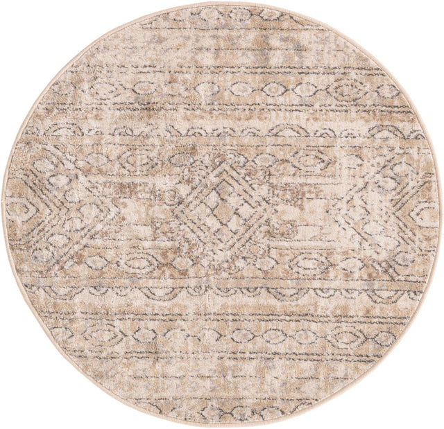 Ivory 3' 1 x 3' 1 Portland Round Area Rug 85% Polypropylene & 15% Polyester Vintage Distressed Traditional Carpet for Home Decor for Sale at Rug Engine