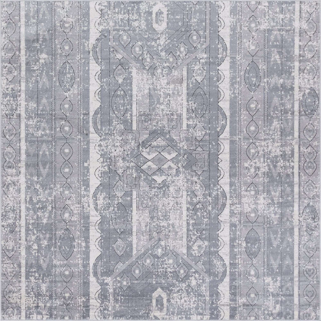 Gray 7' 10 x 7' 10 Portland Square Area Rug 85% Polypropylene & 15% Polyester Vintage Distressed Traditional Carpet for Home Decor for Sale at Rug Engine