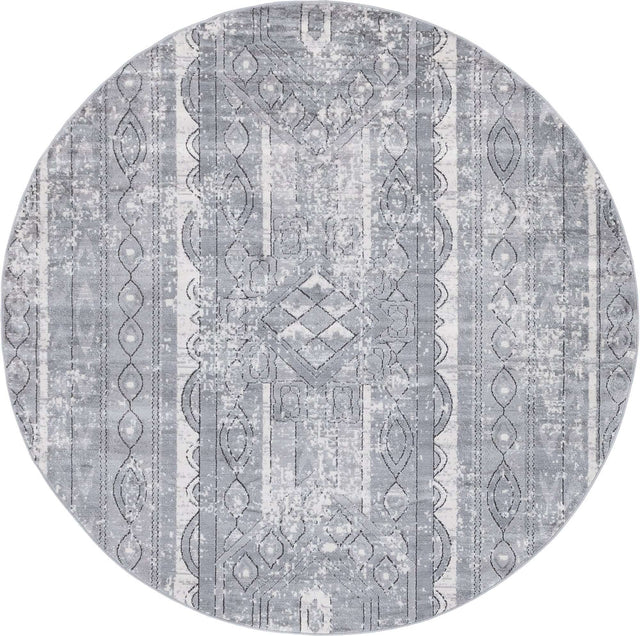Gray 7' 1 x 7' 1 Portland Round Area Rug 85% Polypropylene & 15% Polyester Vintage Distressed Traditional Carpet for Home Decor for Sale at Rug Engine