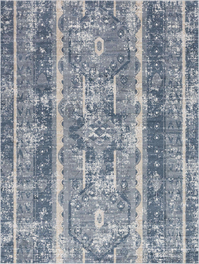 Blue 9' x 12' Portland Rectangle Area Rug 85% Polypropylene & 15% Polyester Vintage Distressed Traditional Carpet for Home Decor for Sale at Rug Engine