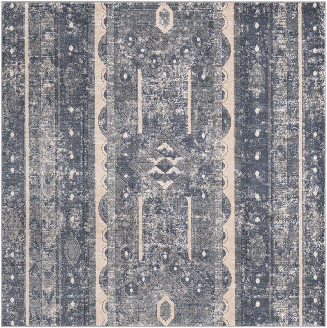 Blue 7' 10 x 7' 10 Portland Square Area Rug 85% Polypropylene & 15% Polyester Vintage Distressed Traditional Carpet for Home Decor for Sale at Rug Engine