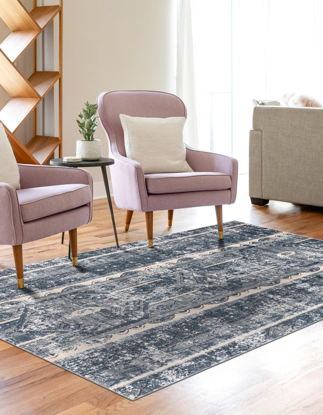 Blue 4' 1 x 6' 1 Portland Rectangle Area Rug 85% Polypropylene & 15% Polyester Vintage Distressed Traditional Carpet for Home Decor for Sale at Rug Engine