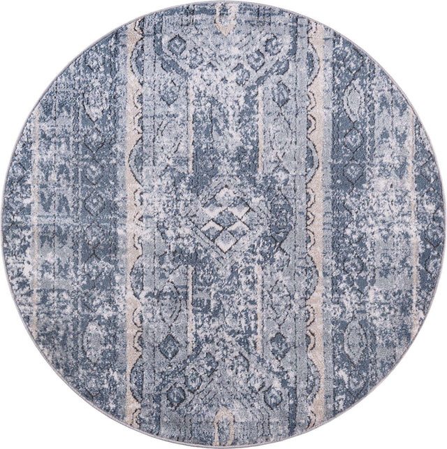 Blue 3' 1 x 3' 1 Portland Round Area Rug 85% Polypropylene & 15% Polyester Vintage Distressed Traditional Carpet for Home Decor for Sale at Rug Engine