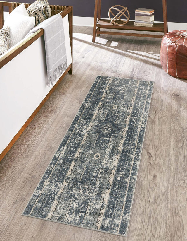 Blue 2' 2 x 12' Portland Runner Area Rug 85% Polypropylene & 15% Polyester Vintage Distressed Traditional Carpet for Home Decor for Sale at Rug Engine