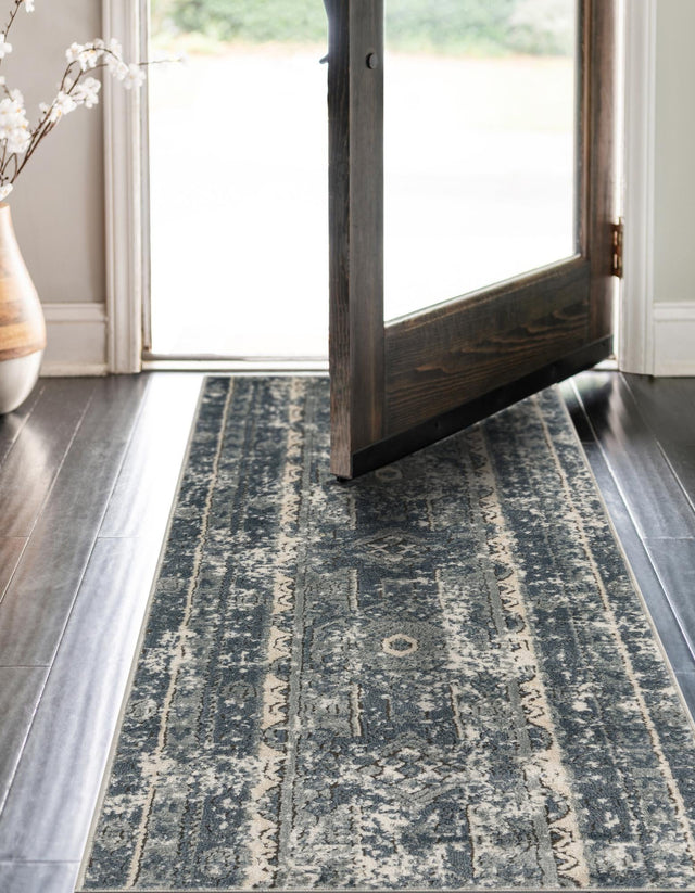 Blue 2' x 8' Portland Runner Area Rug 85% Polypropylene & 15% Polyester Vintage Distressed Traditional Carpet for Home Decor for Sale at Rug Engine