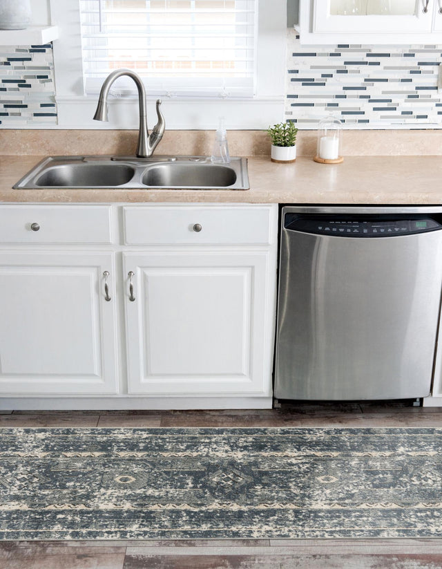 Blue 2' 2 x 12' Portland Runner Area Rug 85% Polypropylene & 15% Polyester Vintage Distressed Traditional Carpet for Home Decor for Sale at Rug Engine