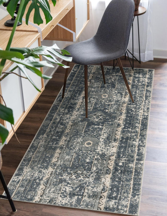 Blue 2' 2 x 12' Portland Runner Area Rug 85% Polypropylene & 15% Polyester Vintage Distressed Traditional Carpet for Home Decor for Sale at Rug Engine