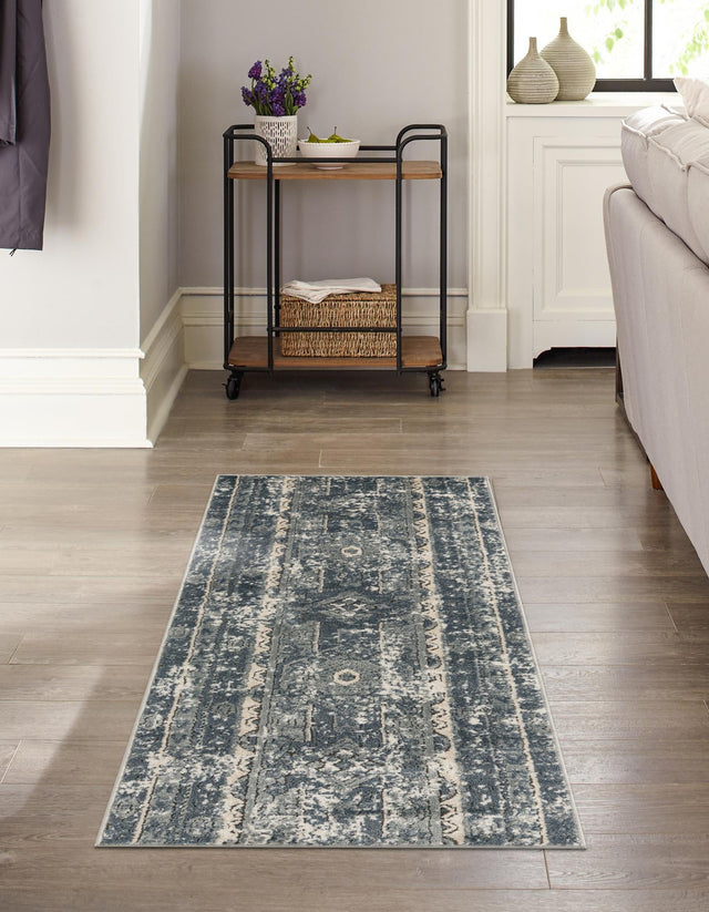 Blue 2' 2 x 12' Portland Runner Area Rug 85% Polypropylene & 15% Polyester Vintage Distressed Traditional Carpet for Home Decor for Sale at Rug Engine