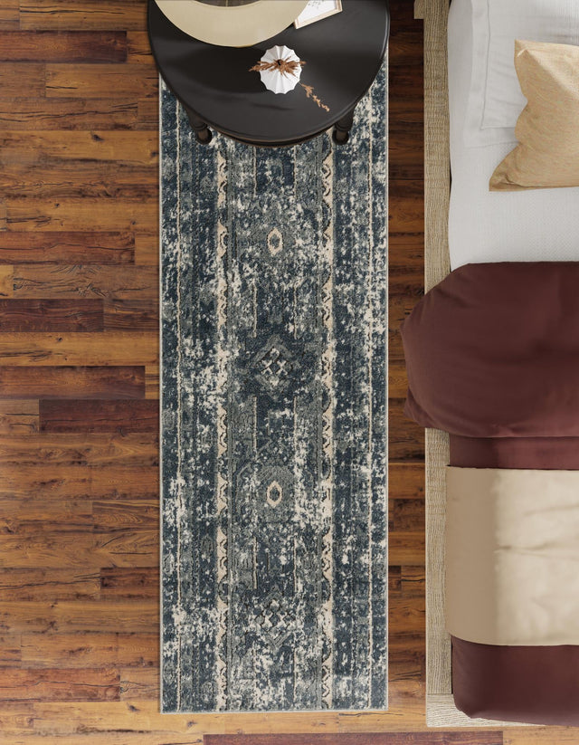 Blue 2' 2 x 12' Portland Runner Area Rug 85% Polypropylene & 15% Polyester Vintage Distressed Traditional Carpet for Home Decor for Sale at Rug Engine