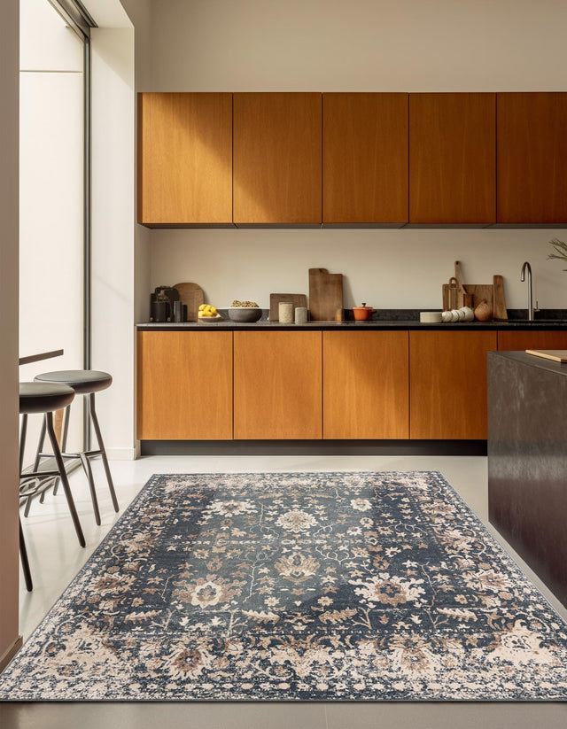 Blue 4' 1 x 4' 1 Portland Square Area Rug 85% Polypropylene & 15% Polyester Vintage Distressed Traditional Carpet for Home Decor for Sale at Rug Engine