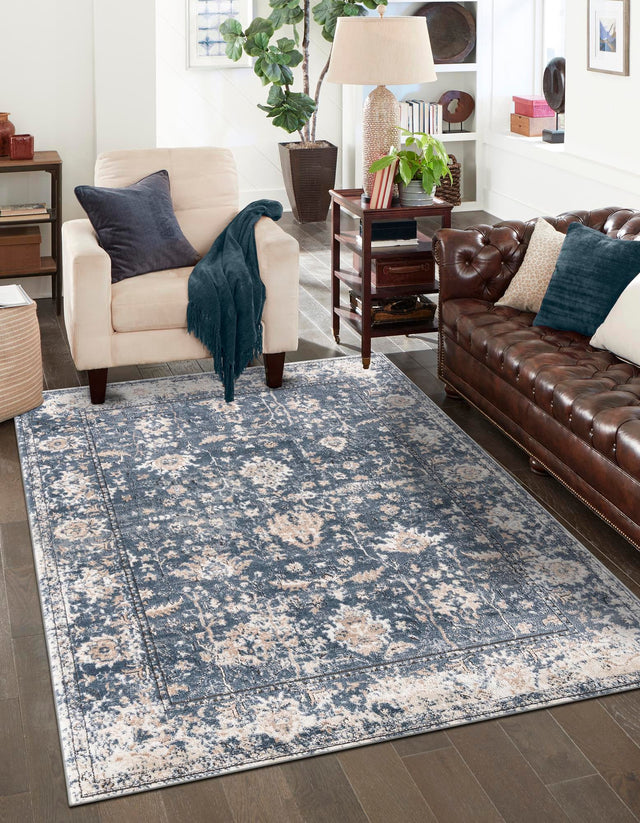 Blue 2' 2 x 3' 1 Portland Rectangle Area Rug 85% Polypropylene & 15% Polyester Vintage Distressed Traditional Carpet for Home Decor for Sale at Rug Engine
