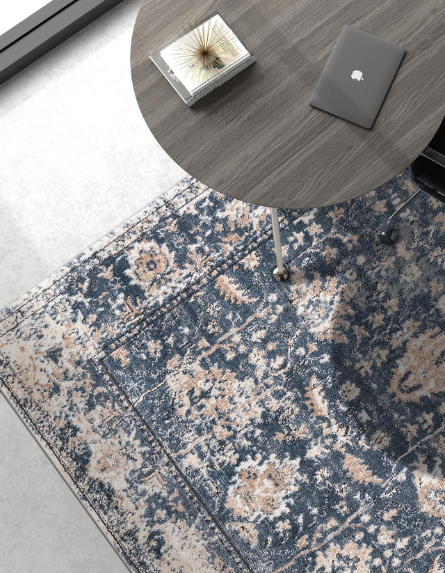 Blue 4' 1 x 6' 1 Portland Rectangle Area Rug 85% Polypropylene & 15% Polyester Vintage Distressed Traditional Carpet for Home Decor for Sale at Rug Engine