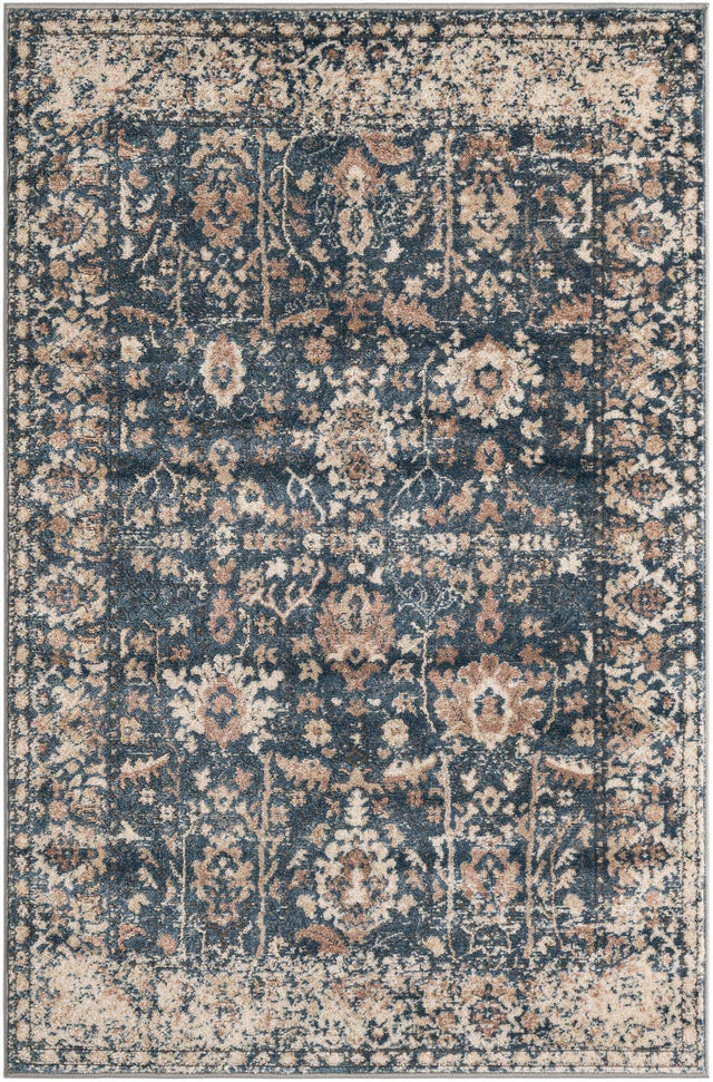 Blue 4' 1 x 6' 1 Portland Rectangle Area Rug 85% Polypropylene & 15% Polyester Vintage Distressed Traditional Carpet for Home Decor for Sale at Rug Engine