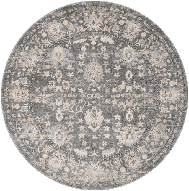 Gray 7' 1 x 7' 1 Portland Round Area Rug 85% Polypropylene & 15% Polyester Vintage Distressed Traditional Carpet for Home Decor for Sale at Rug Engine