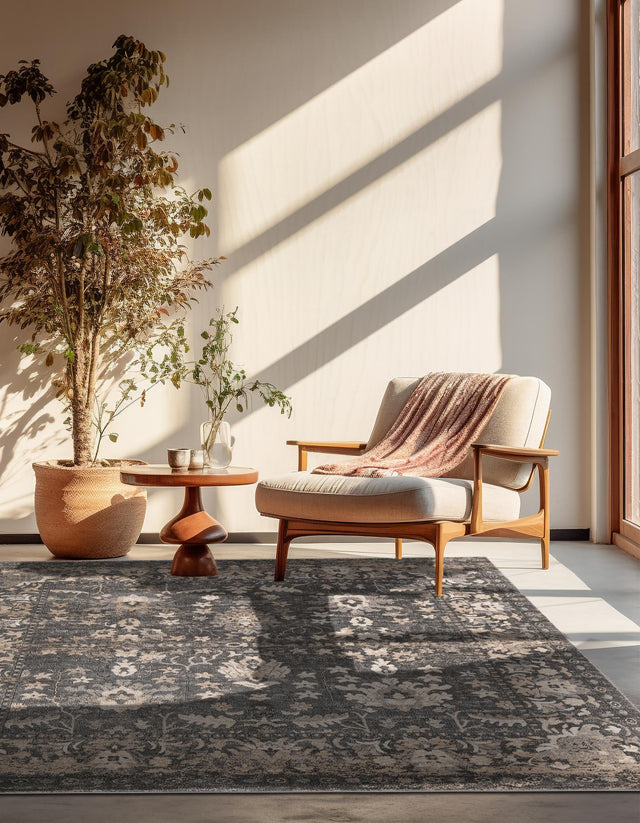 Gray 4' 1 x 4' 1 Portland Square Area Rug 85% Polypropylene & 15% Polyester Vintage Distressed Traditional Carpet for Home Decor for Sale at Rug Engine