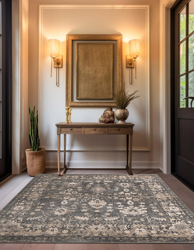 Gray 4' 1 x 4' 1 Portland Square Area Rug 85% Polypropylene & 15% Polyester Vintage Distressed Traditional Carpet for Home Decor for Sale at Rug Engine