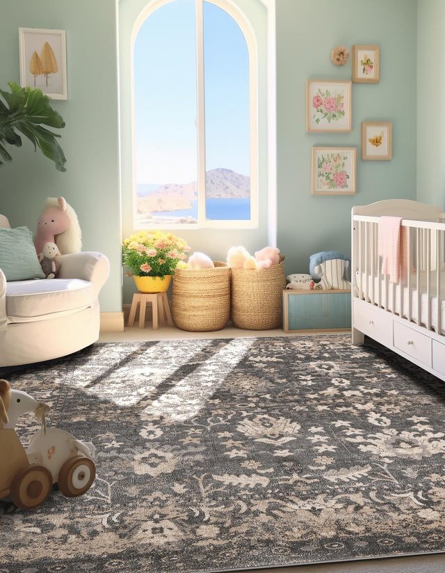Gray 4' 1 x 4' 1 Portland Square Area Rug 85% Polypropylene & 15% Polyester Vintage Distressed Traditional Carpet for Home Decor for Sale at Rug Engine