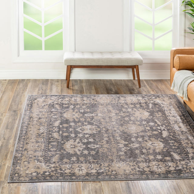 Gray 4' 1 x 4' 1 Portland Square Area Rug 85% Polypropylene & 15% Polyester Vintage Distressed Traditional Carpet for Home Decor for Sale at Rug Engine