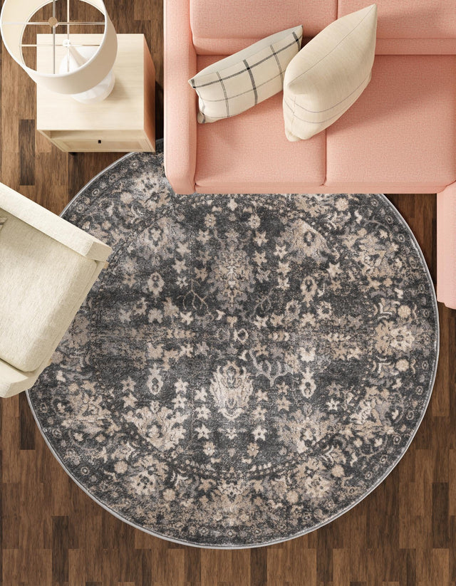 Gray 3' 1 x 3' 1 Portland Round Area Rug 85% Polypropylene & 15% Polyester Vintage Distressed Traditional Carpet for Home Decor for Sale at Rug Engine