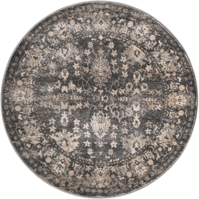 Gray 5' 3 x 5' 3 Portland Round Area Rug 85% Polypropylene & 15% Polyester Vintage Distressed Traditional Carpet for Home Decor for Sale at Rug Engine