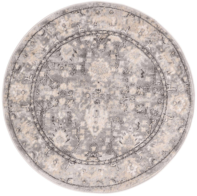Gray 3' 1 x 3' 1 Portland Round Area Rug 85% Polypropylene & 15% Polyester Vintage Distressed Traditional Carpet for Home Decor for Sale at Rug Engine