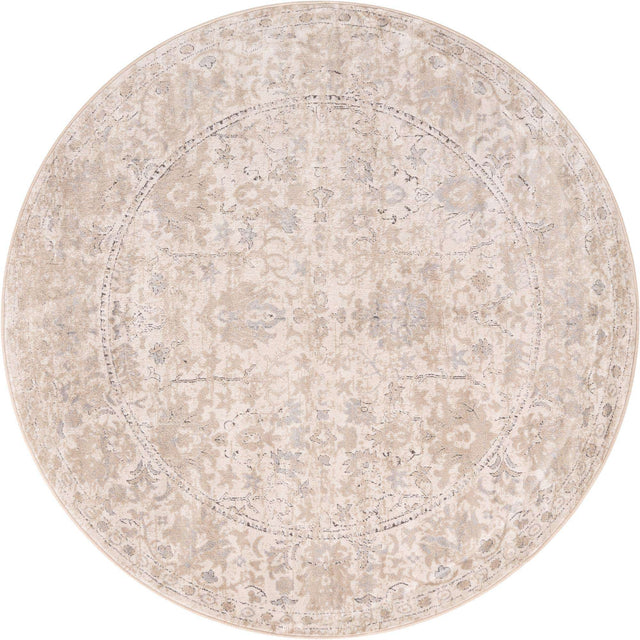 Ivory 7' 1 x 7' 1 Portland Round Area Rug 85% Polypropylene & 15% Polyester Vintage Distressed Traditional Carpet for Home Decor for Sale at Rug Engine