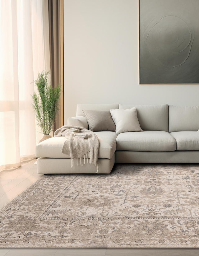 Ivory 7' 10 x 7' 10 Portland Square Area Rug 85% Polypropylene & 15% Polyester Vintage Distressed Traditional Carpet for Home Decor for Sale at Rug Engine