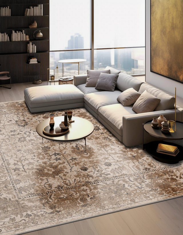 Ivory 7' 10 x 7' 10 Portland Square Area Rug 85% Polypropylene & 15% Polyester Vintage Distressed Traditional Carpet for Home Decor for Sale at Rug Engine