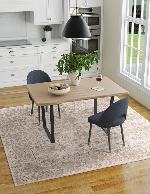 Ivory 7' 10 x 7' 10 Portland Square Area Rug 85% Polypropylene & 15% Polyester Vintage Distressed Traditional Carpet for Home Decor for Sale at Rug Engine