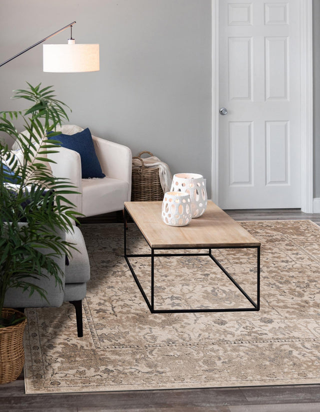 Ivory 7' 10 x 7' 10 Portland Square Area Rug 85% Polypropylene & 15% Polyester Vintage Distressed Traditional Carpet for Home Decor for Sale at Rug Engine