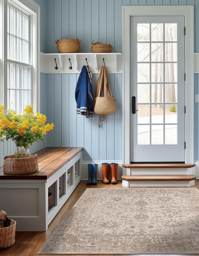 Ivory 7' 10 x 7' 10 Portland Square Area Rug 85% Polypropylene & 15% Polyester Vintage Distressed Traditional Carpet for Home Decor for Sale at Rug Engine