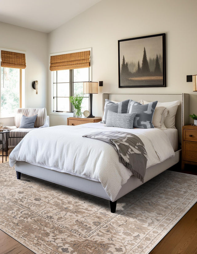 Ivory 7' 10 x 7' 10 Portland Square Area Rug 85% Polypropylene & 15% Polyester Vintage Distressed Traditional Carpet for Home Decor for Sale at Rug Engine