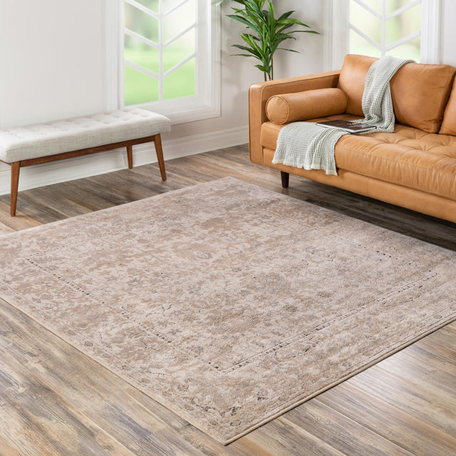 Ivory 5' 3 x 5' 3 Portland Square Area Rug 85% Polypropylene & 15% Polyester Vintage Distressed Traditional Carpet for Home Decor for Sale at Rug Engine