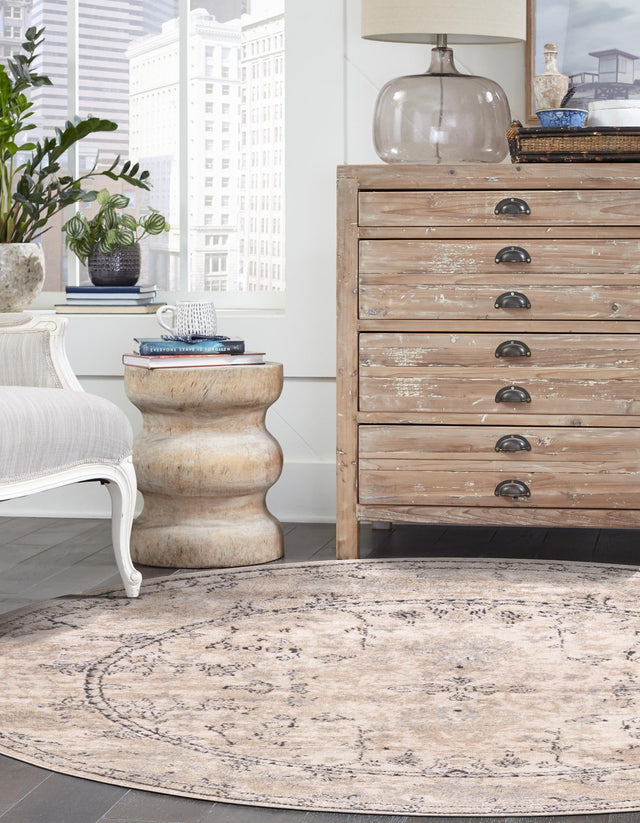Ivory 4' 1 x 4' 1 Portland Round Area Rug 85% Polypropylene & 15% Polyester Vintage Distressed Traditional Carpet for Home Decor for Sale at Rug Engine