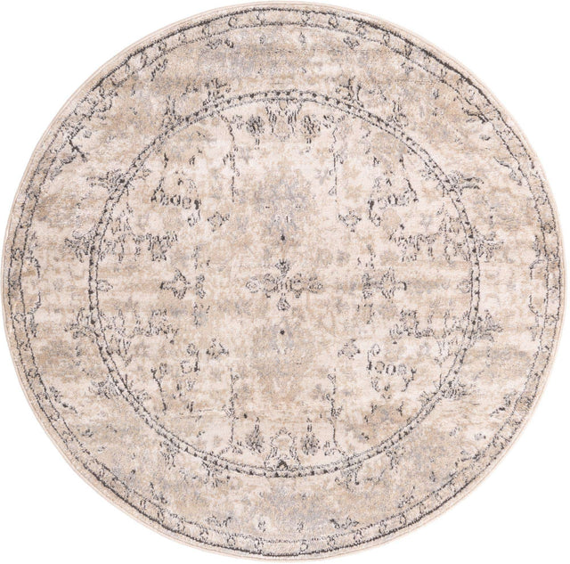 Ivory 5' 3 x 5' 3 Portland Round Area Rug 85% Polypropylene & 15% Polyester Vintage Distressed Traditional Carpet for Home Decor for Sale at Rug Engine