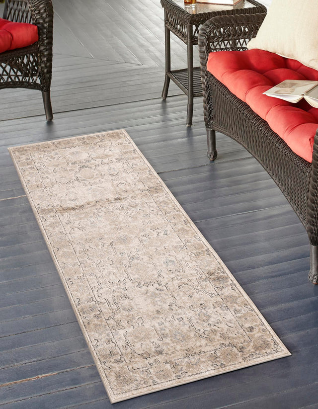 Ivory 2' x 7' 1 Portland Runner Area Rug 85% Polypropylene & 15% Polyester Vintage Distressed Traditional Carpet for Home Decor for Sale at Rug Engine