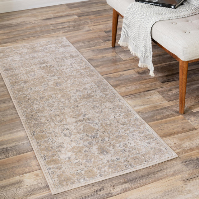 Ivory 2' x 7' 1 Portland Runner Area Rug 85% Polypropylene & 15% Polyester Vintage Distressed Traditional Carpet for Home Decor for Sale at Rug Engine