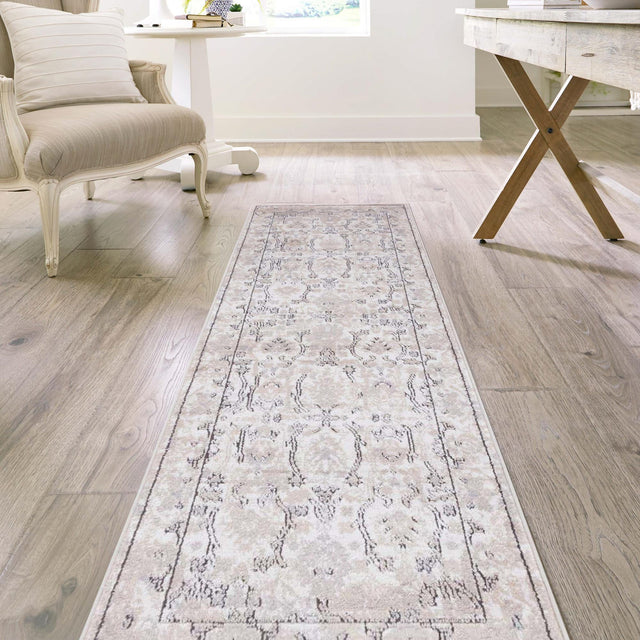 Ivory 2' x 7' 1 Portland Runner Area Rug 85% Polypropylene & 15% Polyester Vintage Distressed Traditional Carpet for Home Decor for Sale at Rug Engine