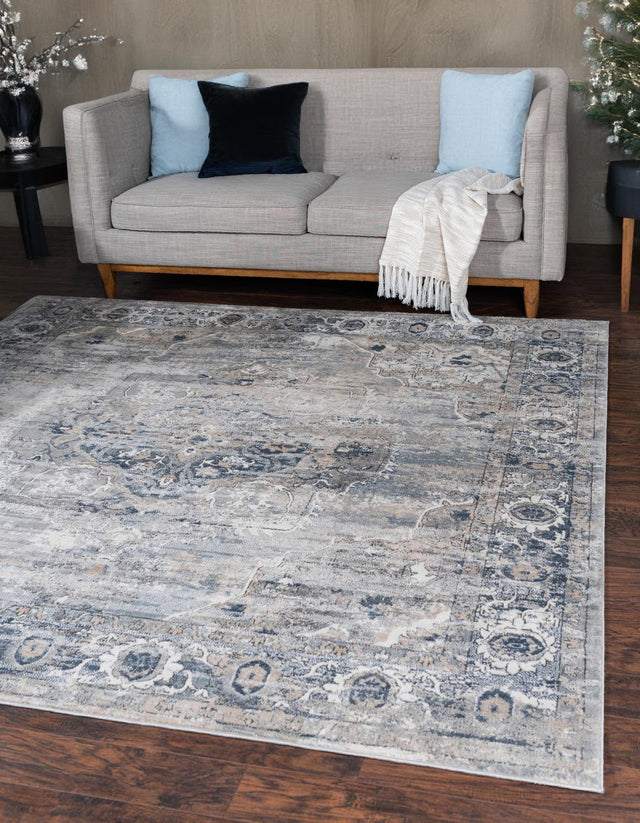 Gray 7' 10 x 7' 10 Portland Square Area Rug 85% Polypropylene & 15% Polyester Vintage Distressed Traditional Carpet for Home Decor for Sale at Rug Engine