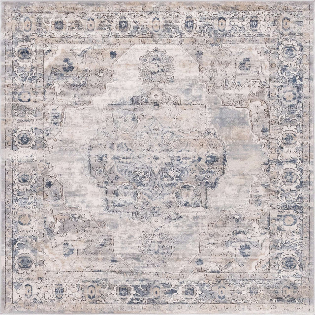 Gray 6' 1 x 6' 1 Portland Square Area Rug 85% Polypropylene & 15% Polyester Vintage Distressed Traditional Carpet for Home Decor for Sale at Rug Engine