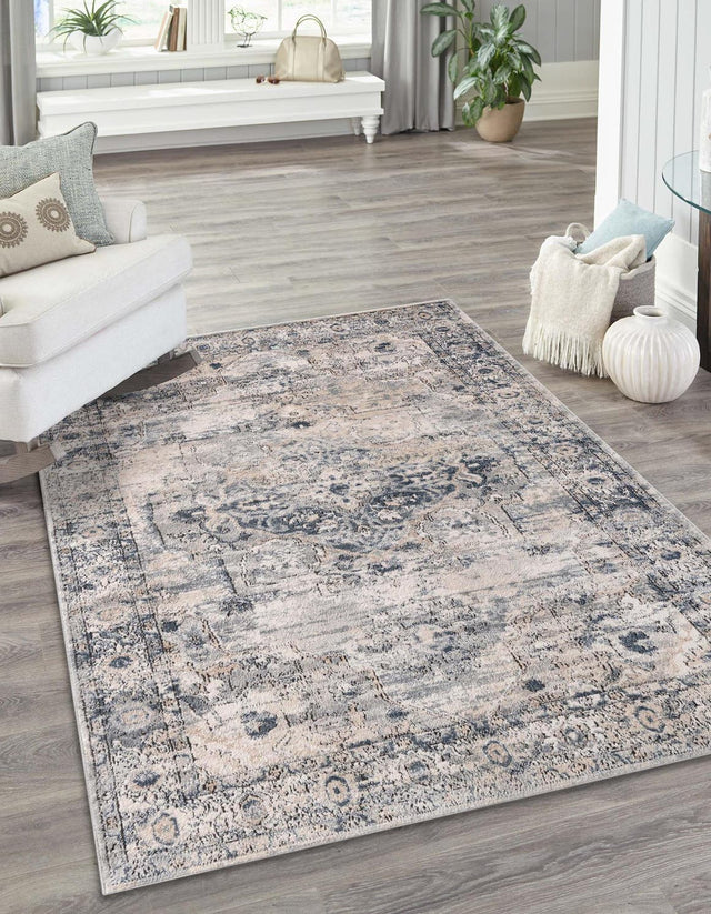 Gray 5' 3 x 8' Portland Rectangle Area Rug 85% Polypropylene & 15% Polyester Vintage Distressed Traditional Carpet for Home Decor for Sale at Rug Engine