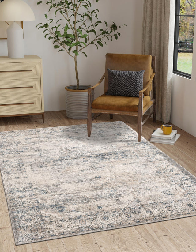 Gray 5' 3 x 8' Portland Rectangle Area Rug 85% Polypropylene & 15% Polyester Vintage Distressed Traditional Carpet for Home Decor for Sale at Rug Engine