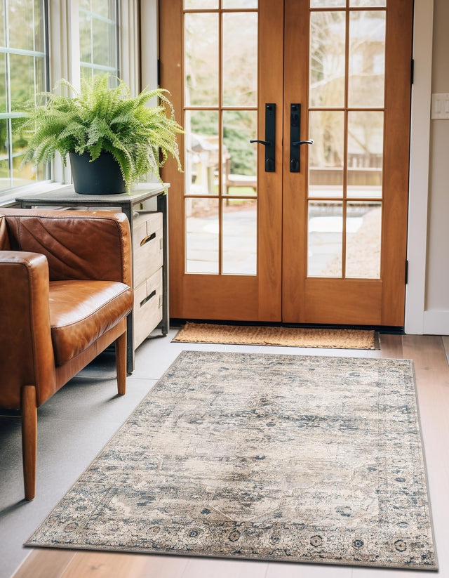 Gray 5' 3 x 8' Portland Rectangle Area Rug 85% Polypropylene & 15% Polyester Vintage Distressed Traditional Carpet for Home Decor for Sale at Rug Engine