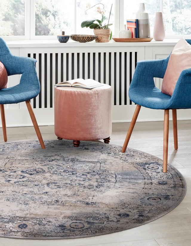 Gray 6' 1 x 6' 1 Portland Round Area Rug 85% Polypropylene & 15% Polyester Vintage Distressed Traditional Carpet for Home Decor for Sale at Rug Engine
