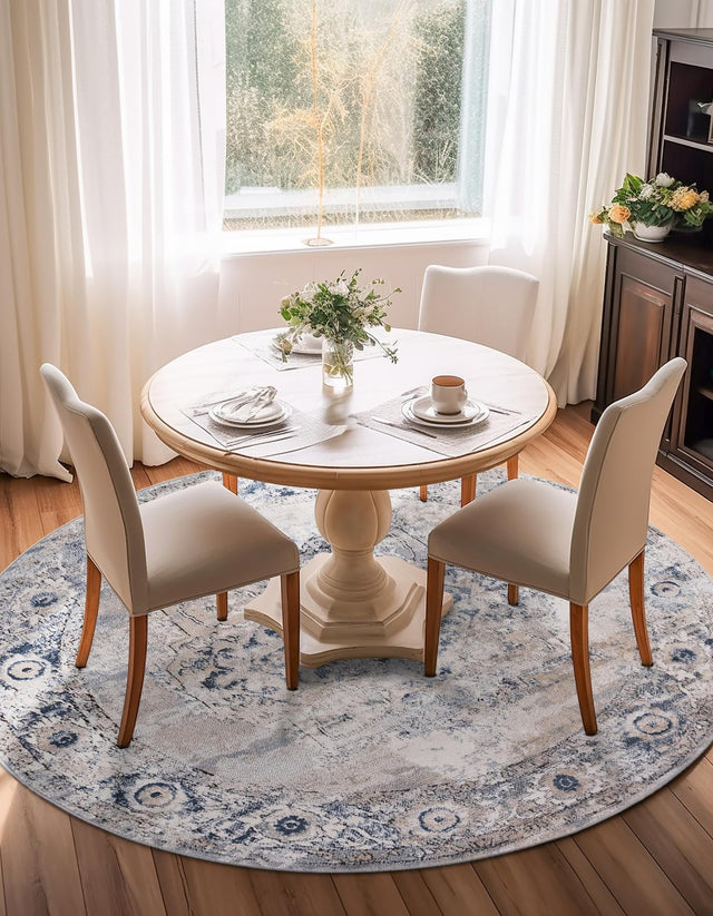 Gray 7' 10 x 7' 10 Portland Round Area Rug 85% Polypropylene & 15% Polyester Vintage Distressed Traditional Carpet for Home Decor for Sale at Rug Engine