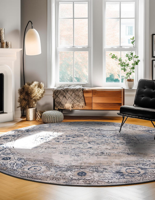 Gray 7' 10 x 7' 10 Portland Round Area Rug 85% Polypropylene & 15% Polyester Vintage Distressed Traditional Carpet for Home Decor for Sale at Rug Engine
