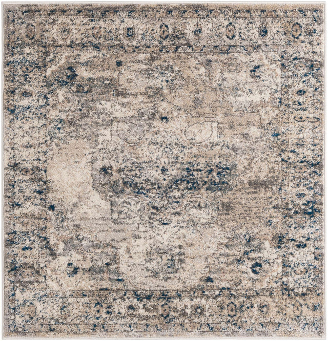 Gray 4' 1 x 4' 1 Portland Square Area Rug 85% Polypropylene & 15% Polyester Vintage Distressed Traditional Carpet for Home Decor for Sale at Rug Engine