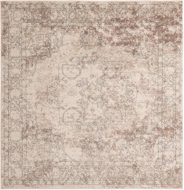Ivory 7' 10 x 7' 10 Portland Square Area Rug 85% Polypropylene & 15% Polyester Vintage Distressed Traditional Carpet for Home Decor for Sale at Rug Engine