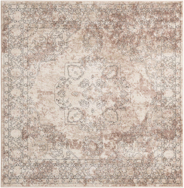 Ivory 6' 1 x 6' 1 Portland Square Area Rug 85% Polypropylene & 15% Polyester Vintage Distressed Traditional Carpet for Home Decor for Sale at Rug Engine