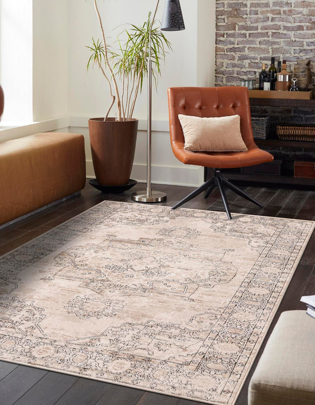 Ivory 9' x 12' Portland Rectangle Area Rug 85% Polypropylene & 15% Polyester Vintage Distressed Traditional Carpet for Home Decor for Sale at Rug Engine